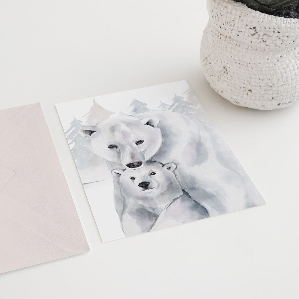 Watercolor Polar Bears Wall Art Illustration Print Poster Card Unframed - Picture 7 of 17